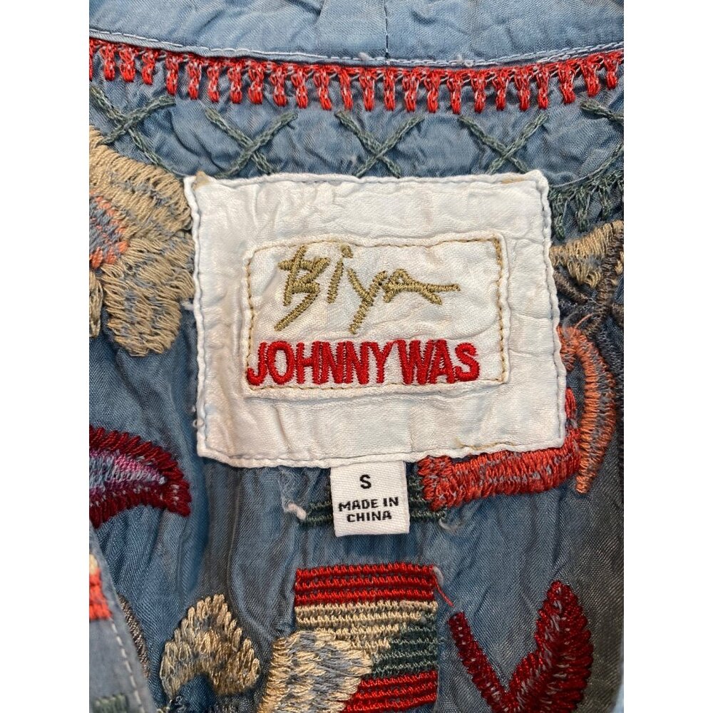 Johnny Was Biya Floral Embroidered Cupra Blouse Size Small Blue Tunic Boho - Picture 3 of 8